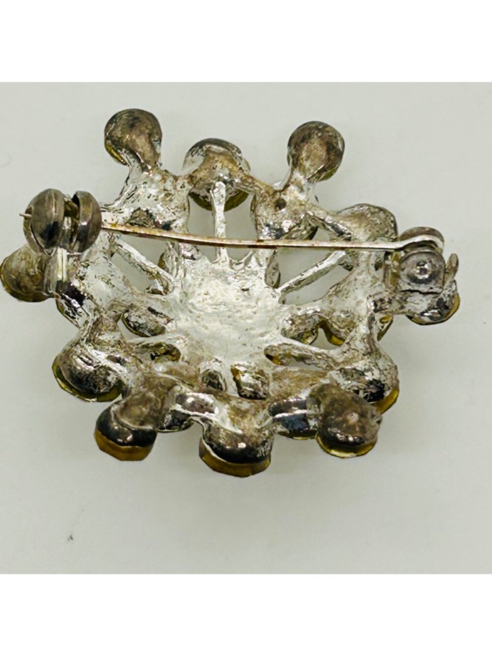 Rhinestone Starburst Snowflake Brooch Aurora Borealis Silver Tone Clear Vintage - Picture 5 of 12